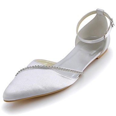 Satin Women Wedding Flats Heel Pointed Toe Sandals with Rhinesto