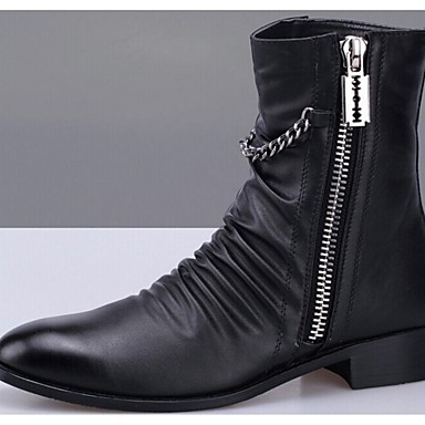 Men Shoes Pointed Toe Low Heel Motorcycle Ankle Boots