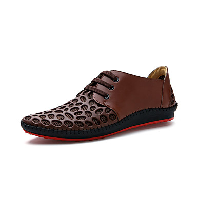 Cow Leather Men Flat Heel Comfort Oxfords with Lace-up Shoes