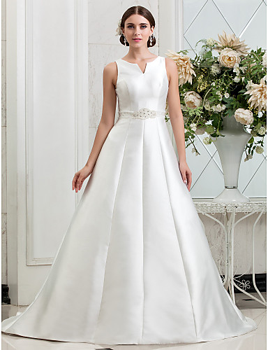 A-line Princess V-neck Chapel Train Beading Satin Wedding Dress A-line Princess V-neck Chapel Train Beading Satin Wedding Dress