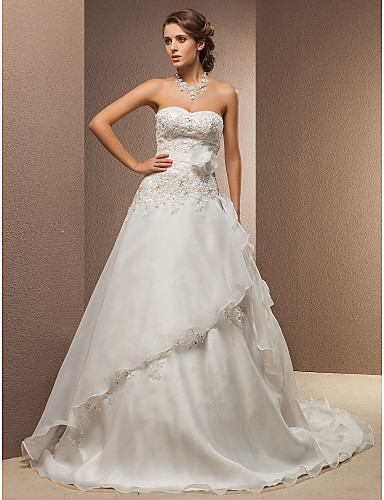 A-line Strapless Court Train Organza And Lace Wedding Dress A-line Strapless Court Train Organza And Lace Wedding Dress