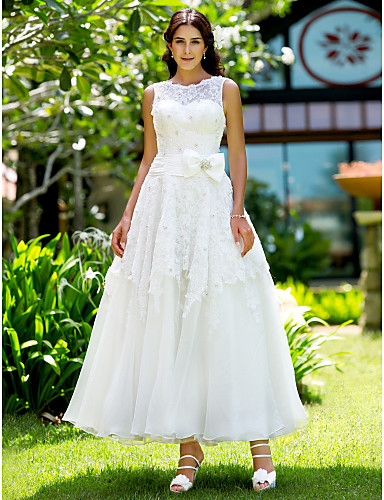 A-line Jewel Ankle-length Lace Wedding Dress A-line Jewel Ankle-length Lace Wedding Dress