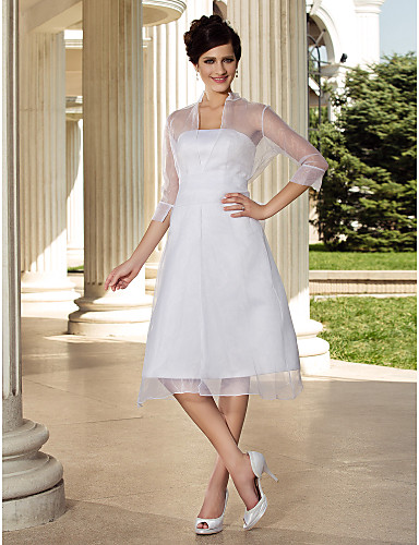A-line 3 4 Length Sleeve Knee-length Organza Wedding Dress With A-line 3 4 Length Sleeve Knee-length Organza Wedding Dress With
