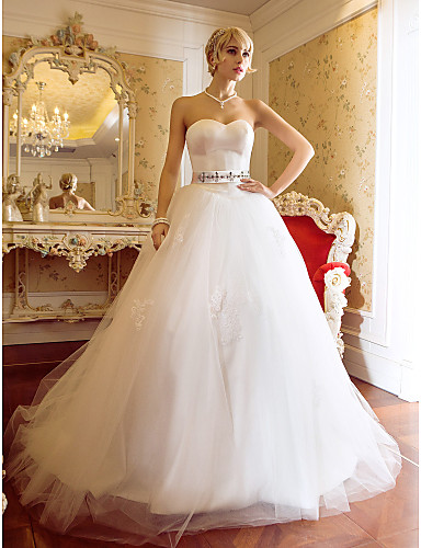 Wedding Dress Ball Gown Sweep Brush Train Tulle and Satin Sweeth Wedding Dress Ball Gown Sweep Brush Train Tulle and Satin Sweeth