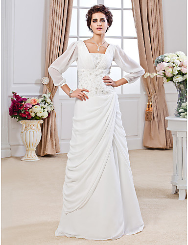Sheath Column Square Floor-length Chiffon Wedding Dress