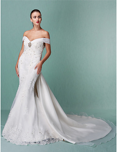 Trumpet Mermaid Off-the-shoulder Organza Over Satin Wedding Dres Trumpet Mermaid Off-the-shoulder Organza Over Satin Wedding Dres