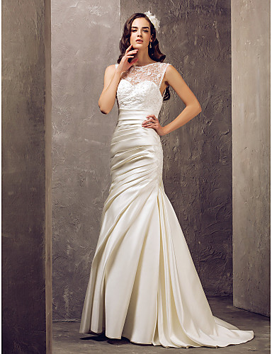 Wedding Dress Trumpet Mermaid Sweep Brush Satin and Lace Jewel W Wedding Dress Trumpet Mermaid Sweep Brush Satin and Lace Jewel W