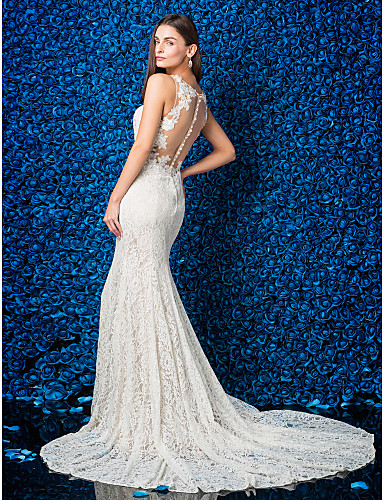 Trumpet Mermaid Jewel Lace Chapel Train Wedding Dress Trumpet Mermaid Jewel Lace Chapel Train Wedding Dress