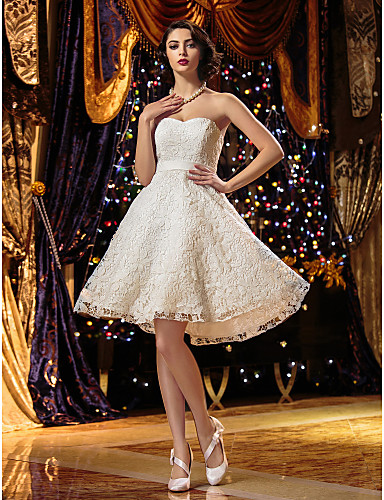 A-line Princess Sweetheart Knee-length Lace Wedding Dress A-line Princess Sweetheart Knee-length Lace Wedding Dress