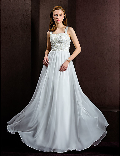 A-line Princess Square Floor-length Chiffon Wedding Dress