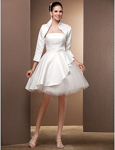 Ball Gown Strapless Knee-length Satin And Tulle Wedding dress wi Ball Gown Strapless Knee-length Satin And Tulle Wedding dress wi
